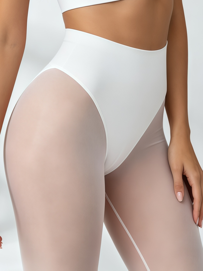Mesh‑Panel Double‑Strap Sports Bra & Sheer‑Mesh Leggings Set