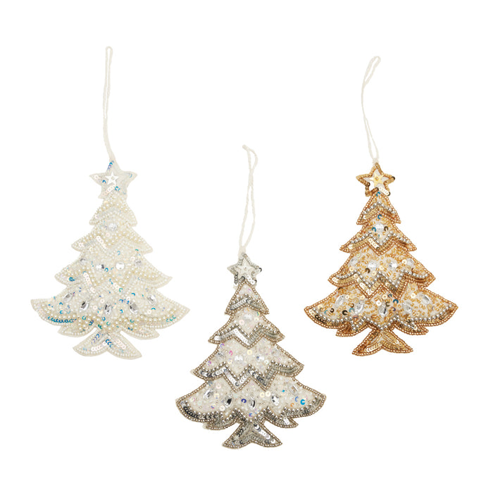 A set of Metallic Shimmer Tree ornaments.