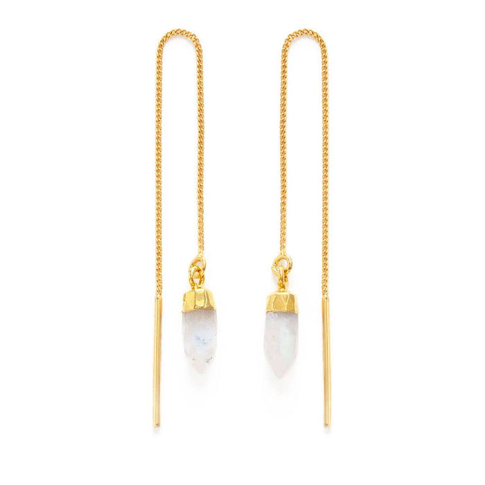 Moonstone Point Threader Earrings