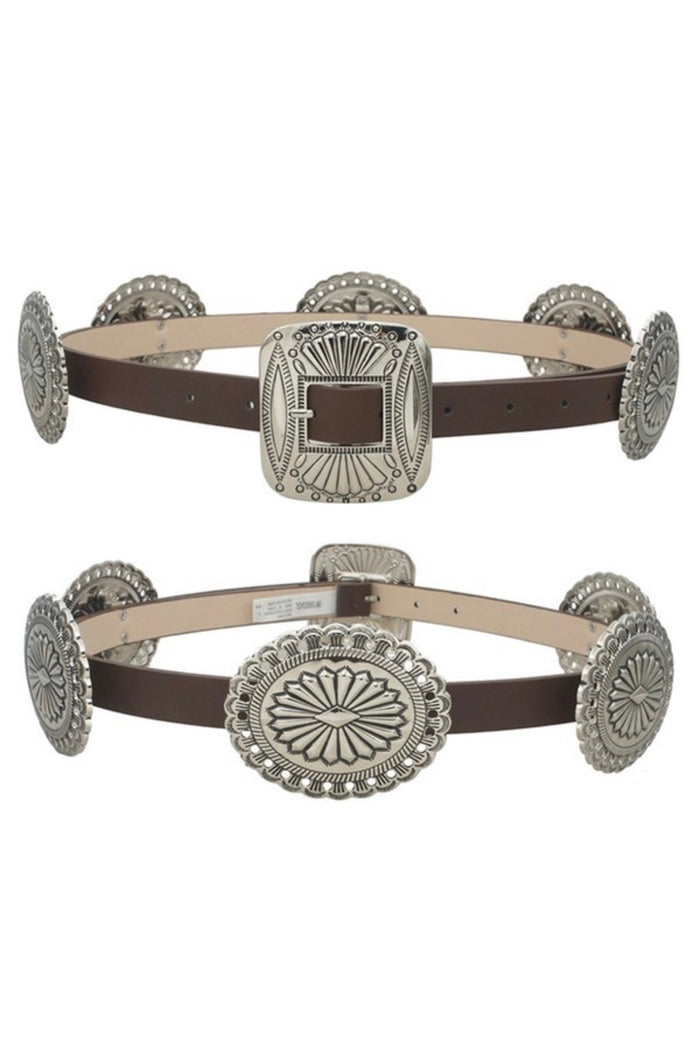 Multi Buckle Brown Faux Leather Chain Belt