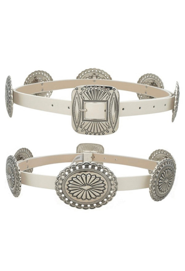 Multi Buckle Ivory Faux Leather Chain Belt