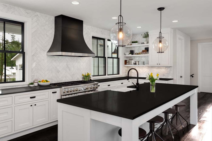 Retique It Multi-purpose Smooth Finish Kit in Classic Black, interior top coat applied to a kitchen countertop for a sleek look.