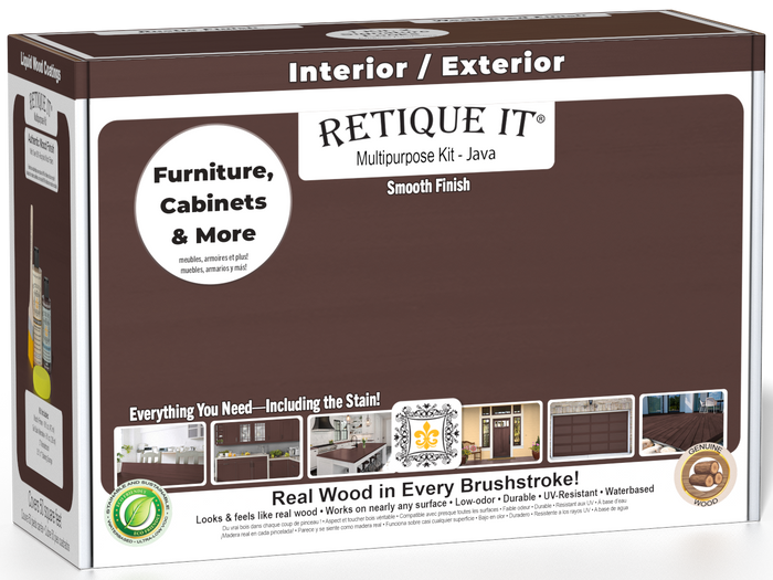 Retique It Multi-purpose Smooth Finish Kit in Java, exterior top coat wood finish kit with matte smooth surface.