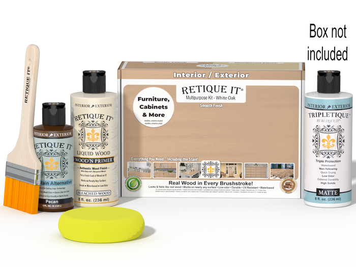 Retique It Multi-purpose Smooth Finish Kit in White Oak for interior top coat, includes wood finish tools and supplies.