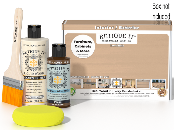 Retique It® White Oak kit with brush, sponge, and Pecan stain alternative; box not included.
