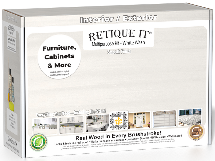 Retique It® Multipurpose Kit - White Wash packaging box featuring the “Furniture, Cabinets & More” callout and product preview images.