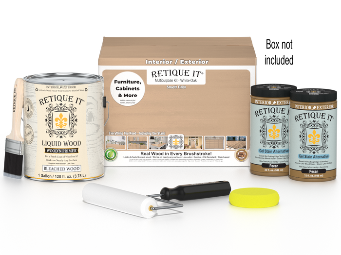 Retique It White Oak multi-purpose wood finish kit with four large containers, smooth finish, ideal for wood projects.
