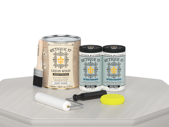 Retique It wood finish kit with four large white wash smooth finish wood products, ideal for furniture and craft projects.