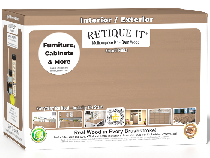 Large Barn Wood Multi-purpose Smooth Finish Kit by Retique It for exterior wood top coating, includes kit box and product components