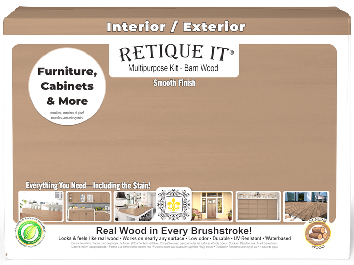 Retique It Multi-purpose Smooth Finish Kit (Large) in Barn Wood for interior top coat, featuring a matte wood finish.