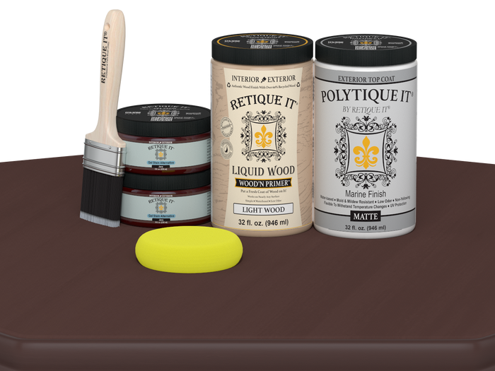 Retique It Large Java Multi-purpose Smooth Finish Kit for exterior wood, includes top coat and application tools.