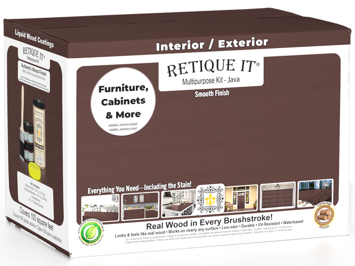 Large Java Multi-purpose Smooth Finish Kit by Retique It for wood exterior top coat with a matte finish in a box.