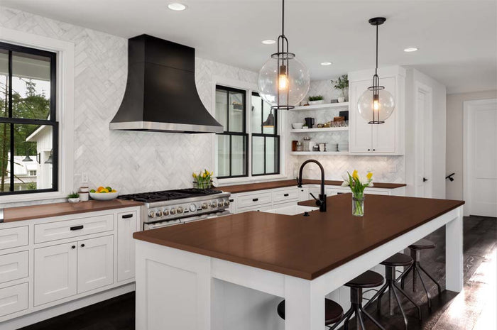 Retique It Multi-purpose Smooth Finish Kit (Large) in Java for interior wood surfaces, shown on kitchen countertop and cabinetry.