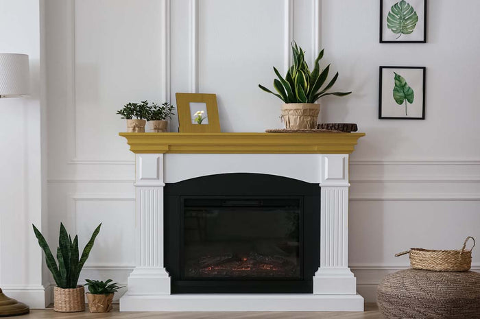 Retique It Multi-purpose Smooth Finish Kit (Large) in Old Oak for interior wood projects, featuring a fireplace mantle with a smooth finish.