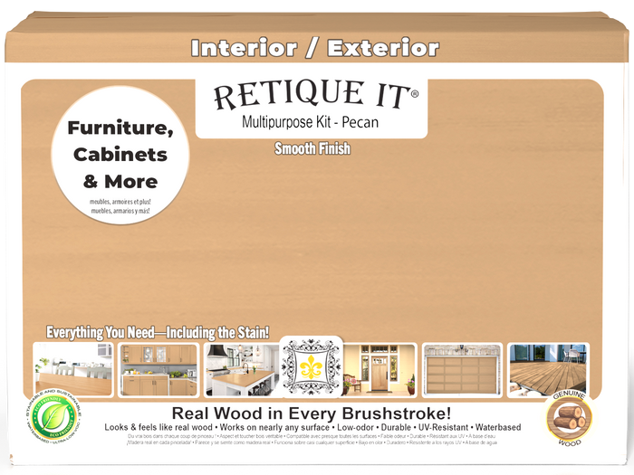 Retique It Multi-purpose Smooth Finish Kit (Large) in Pecan with exterior top coat and matte finish, featuring wood finish components.