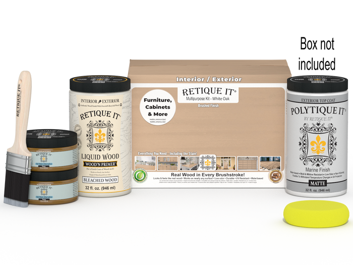 Retique It White Oak large multi-purpose smooth finish kit with exterior top coat in matte, including brushes and application tools.