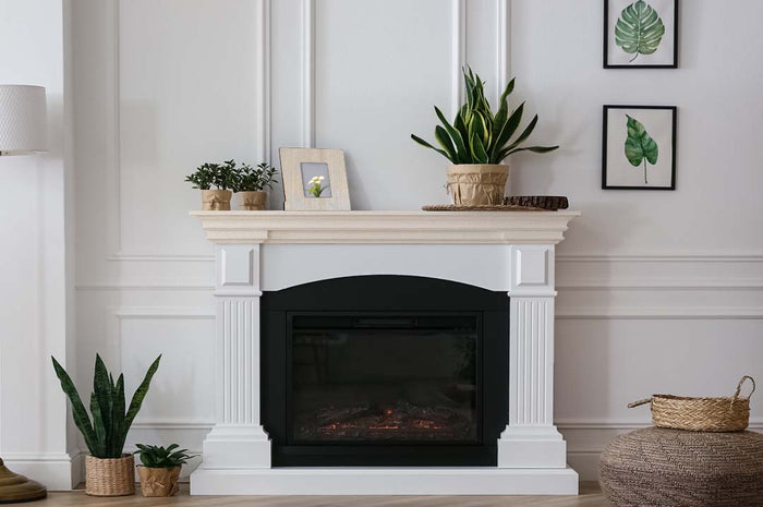 Retique It Multi-purpose Smooth Finish Kit (Large) in White Wash for interior wood surfaces, featuring a matte top coat on a fireplace mantle.