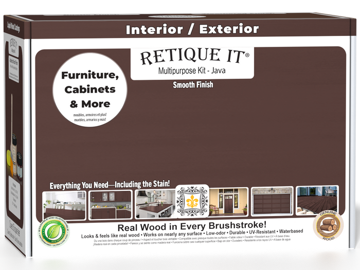 Retique It Multi-purpose Smooth Finish Kit in Java for wood, featuring exterior top coat with a matte finish.