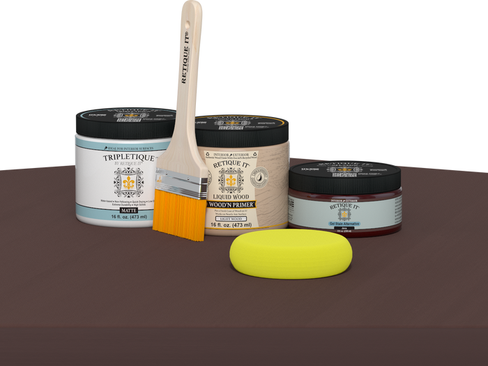 Retique It Java Multi-purpose Smooth Finish Kit (Med) for interior wood projects, featuring matte top coat in a versatile wood finish.