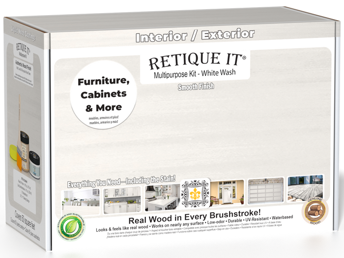 Retique It® White Wash Multipurpose Kit box for interior and exterior furniture, cabinets, and more, featuring a smooth real wood finish.