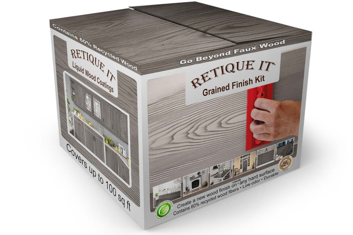 Large Harbor Gray Wood'n Finish Kit by Retique It for exterior top coating, includes wood finish products in a box.
