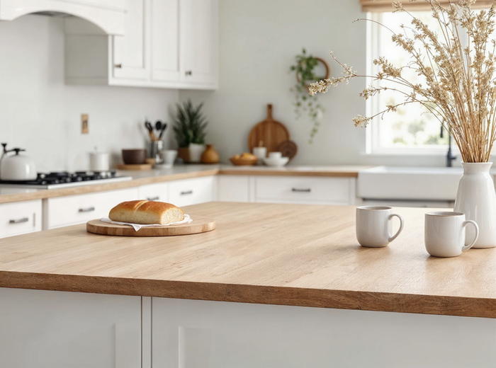 Large White Oak Wood'n Finish Kit from Retique It for wood surfaces, shown on a countertop island with tools included.
