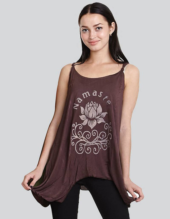Namaste Lotus Print Asymmetrical Hem Tank Top