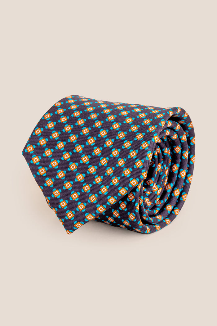 Navy Geometric Pattern Silk Tie with sophisticated design, ideal for weddings and formal occasions.