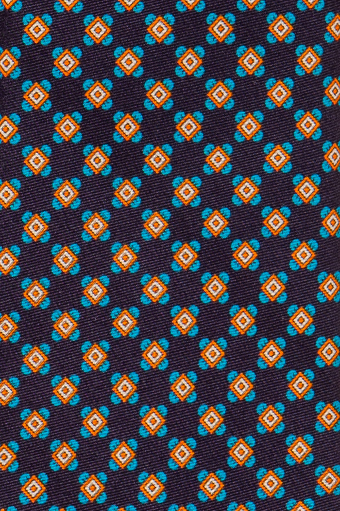 Navy Geometric Pattern Silk Tie with sophisticated design, ideal for weddings and formal occasions.