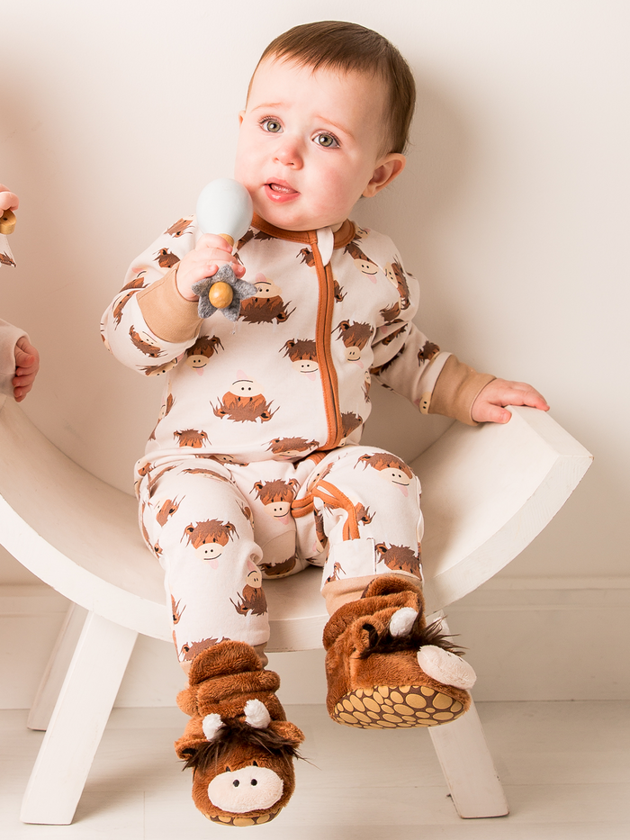 Neutral Highland Cow Zip-Up Romper - Blade & Rose UK
