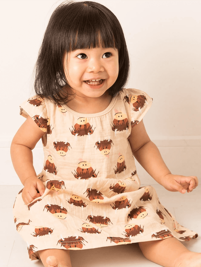 Neutral Highland Cow Summer Dress