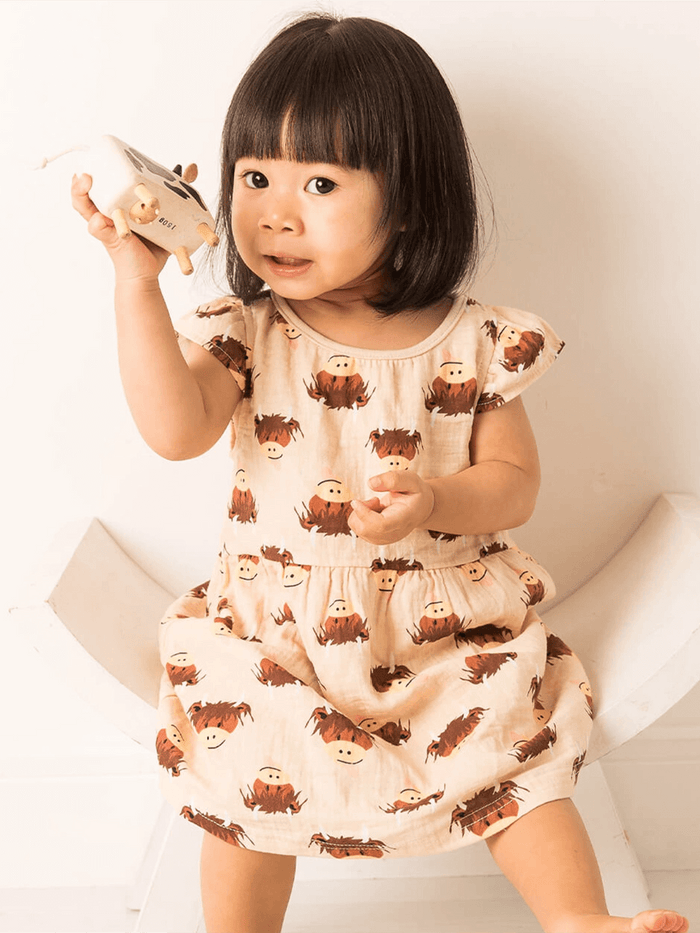 Neutral Highland Cow Summer Dress