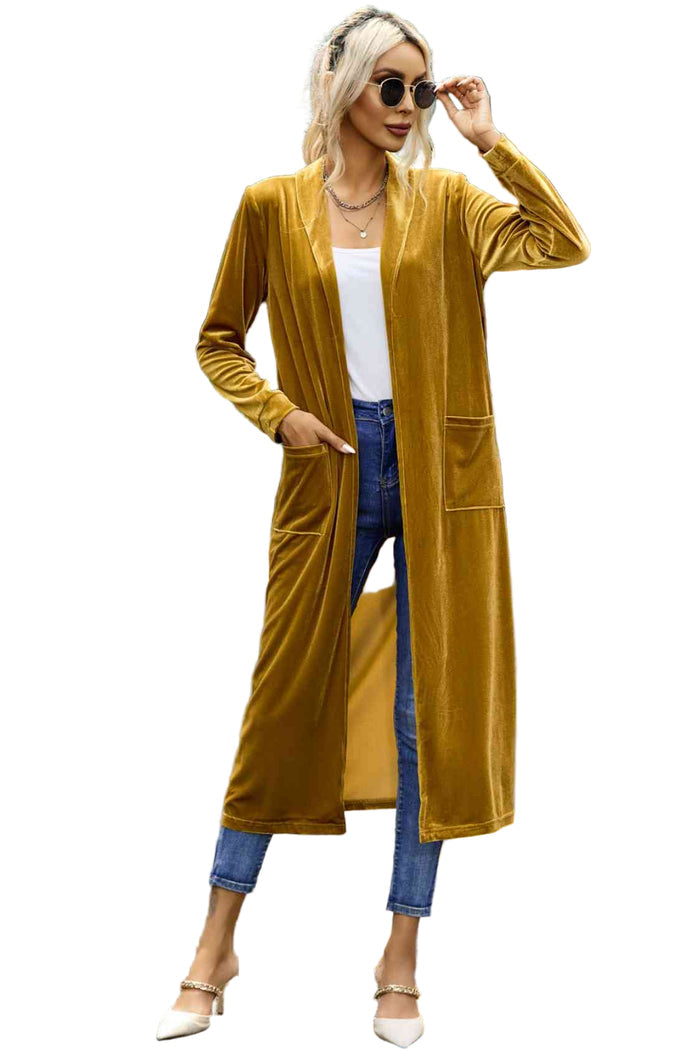 Open Front Long Cardigan with Pockets