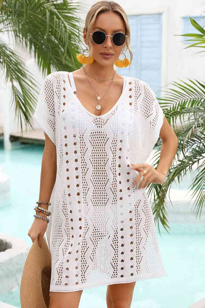 Openwork Plunge Dolman Sleeve Cover-Up Dress for Summer