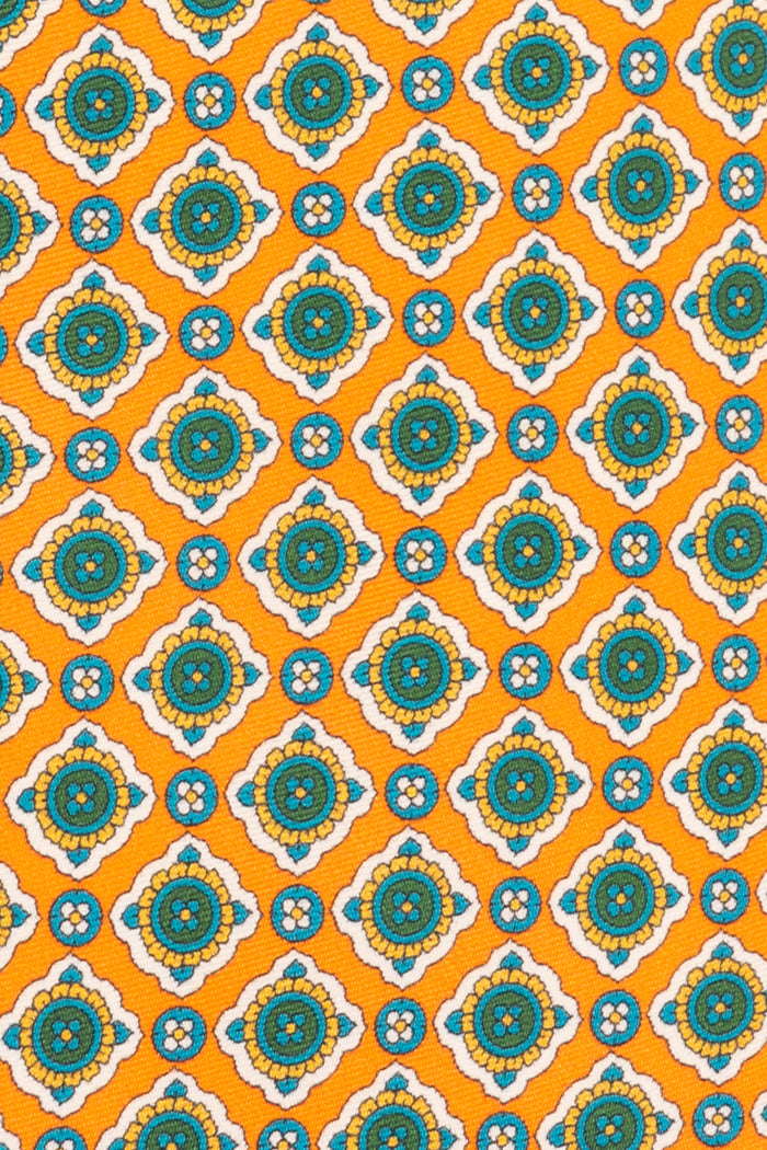 Orange Geometric Pattern Silk Tie with elegant design, perfect for weddings, formal occasions, and smart attire.