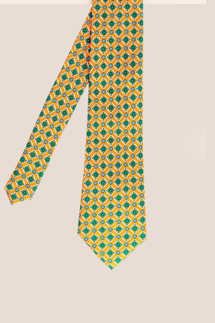 Orange Geometric Pattern Silk Tie with elegant design, perfect for weddings, formal occasions, and smart attire.