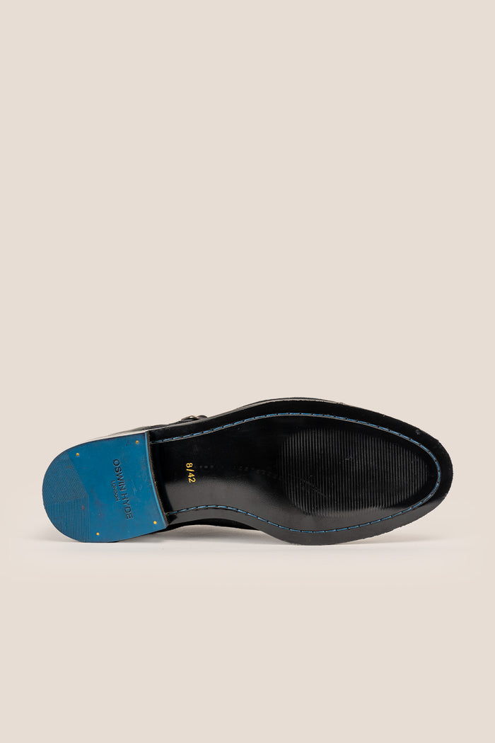 Oscar Black velvet monk strap men's leather shoes featuring premium craftsmanship and elegant design, ideal for formal occasions.