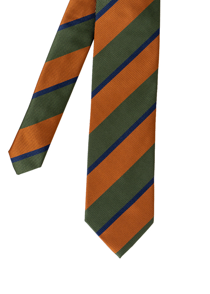 Otis Copper/Green tie with vintage stripe design, ideal for weddings, parties, and formal occasions.