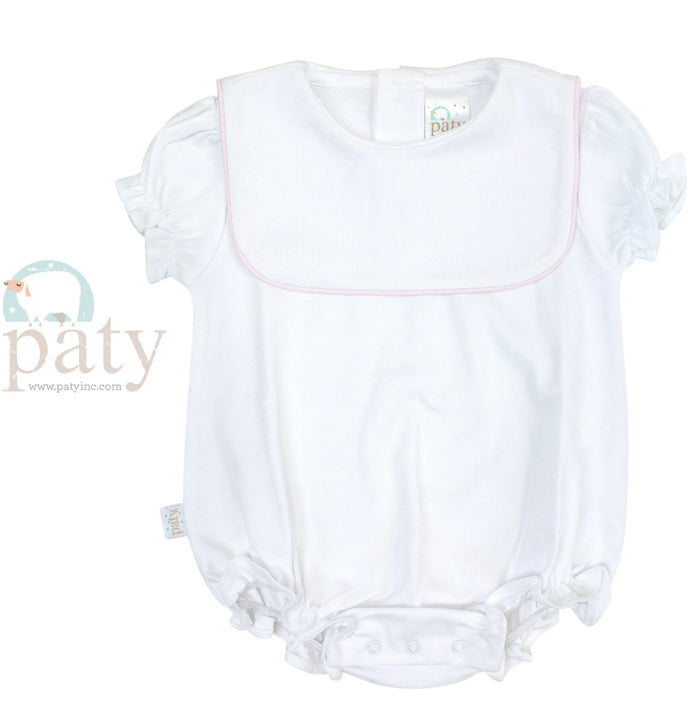 Paty Pima Bib Bubble-White/Pink Piping