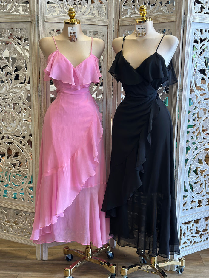 Pink Ruffle Cami Maxi Dress- no estira ..