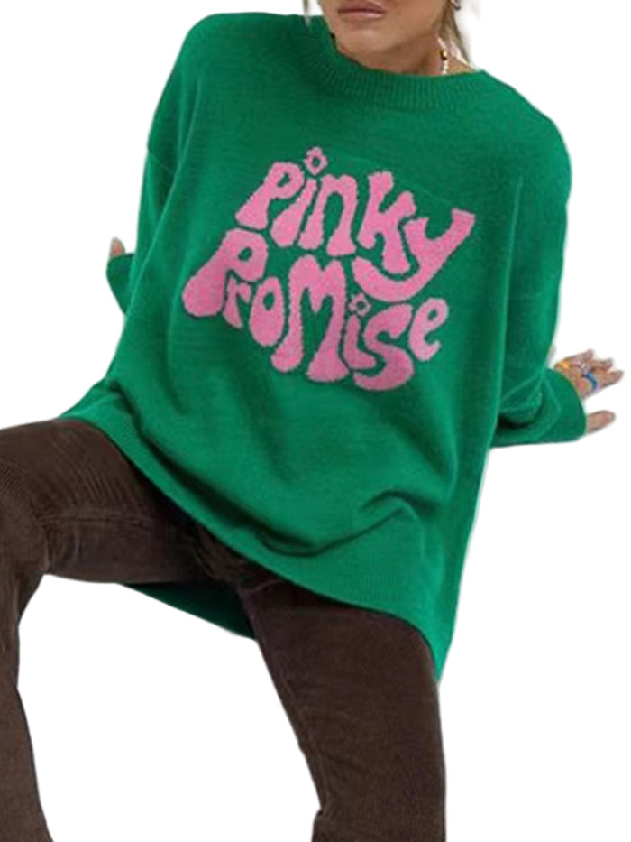 PINKY PROMISE Round Neck Drop Shoulder Sweater