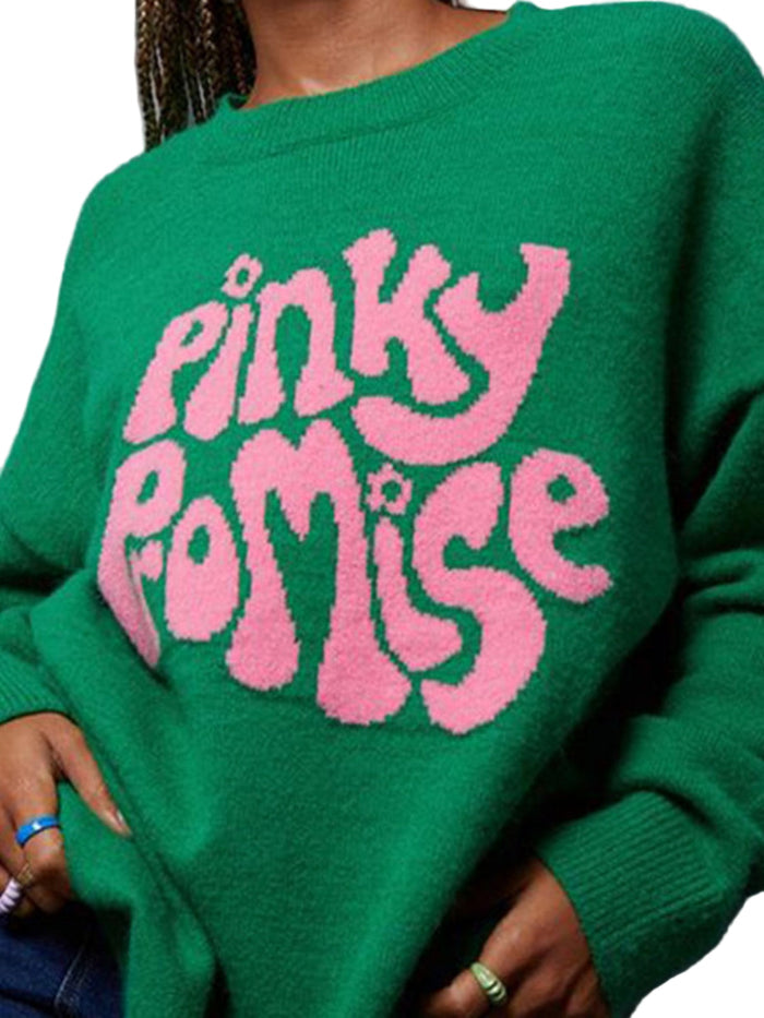 PINKY PROMISE Round Neck Drop Shoulder Sweater