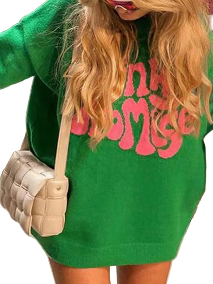 PINKY PROMISE Round Neck Drop Shoulder Sweater