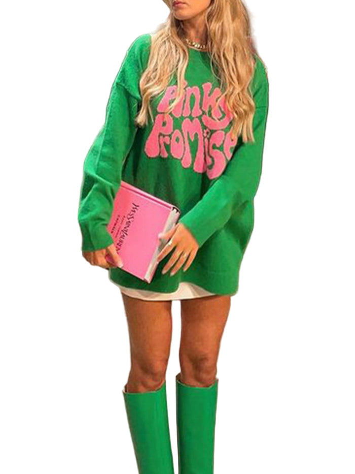 PINKY PROMISE Round Neck Drop Shoulder Sweater