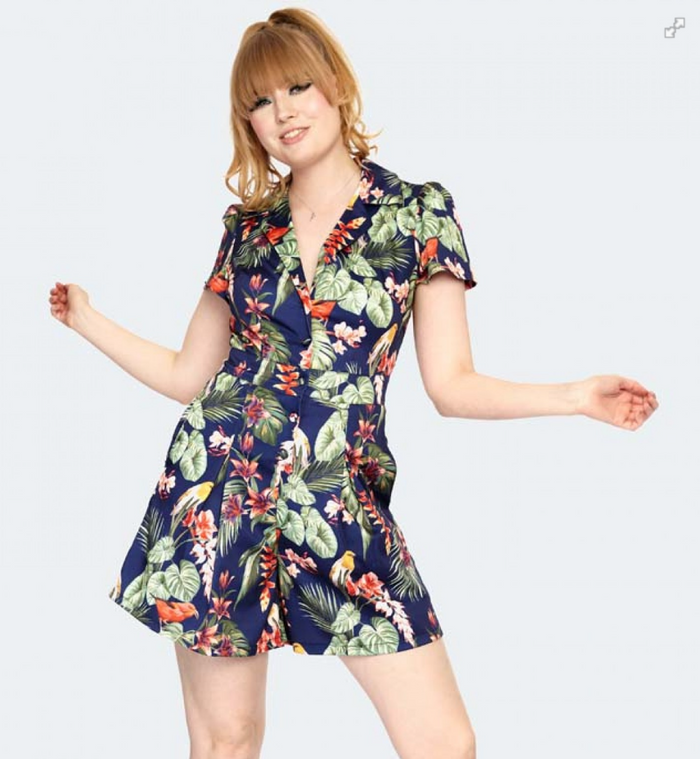 Playsuit Floral Birds, Navy