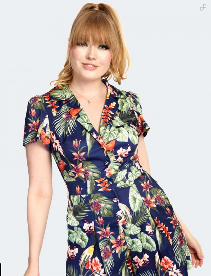 Playsuit Floral Birds, Navy