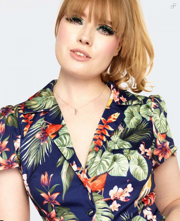 Playsuit Floral Birds, Navy