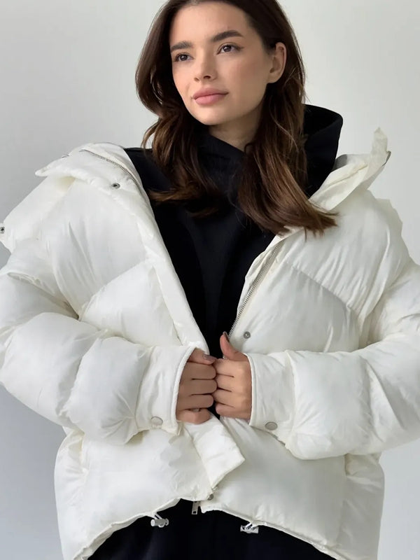 Pocket Zipper Warm With Hat Coat Jacket