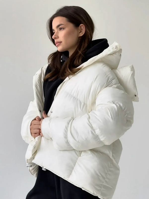 Pocket Zipper Warm With Hat Coat Jacket