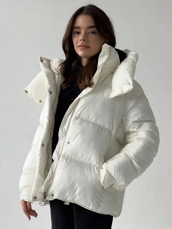 Pocket Zipper Warm With Hat Coat Jacket